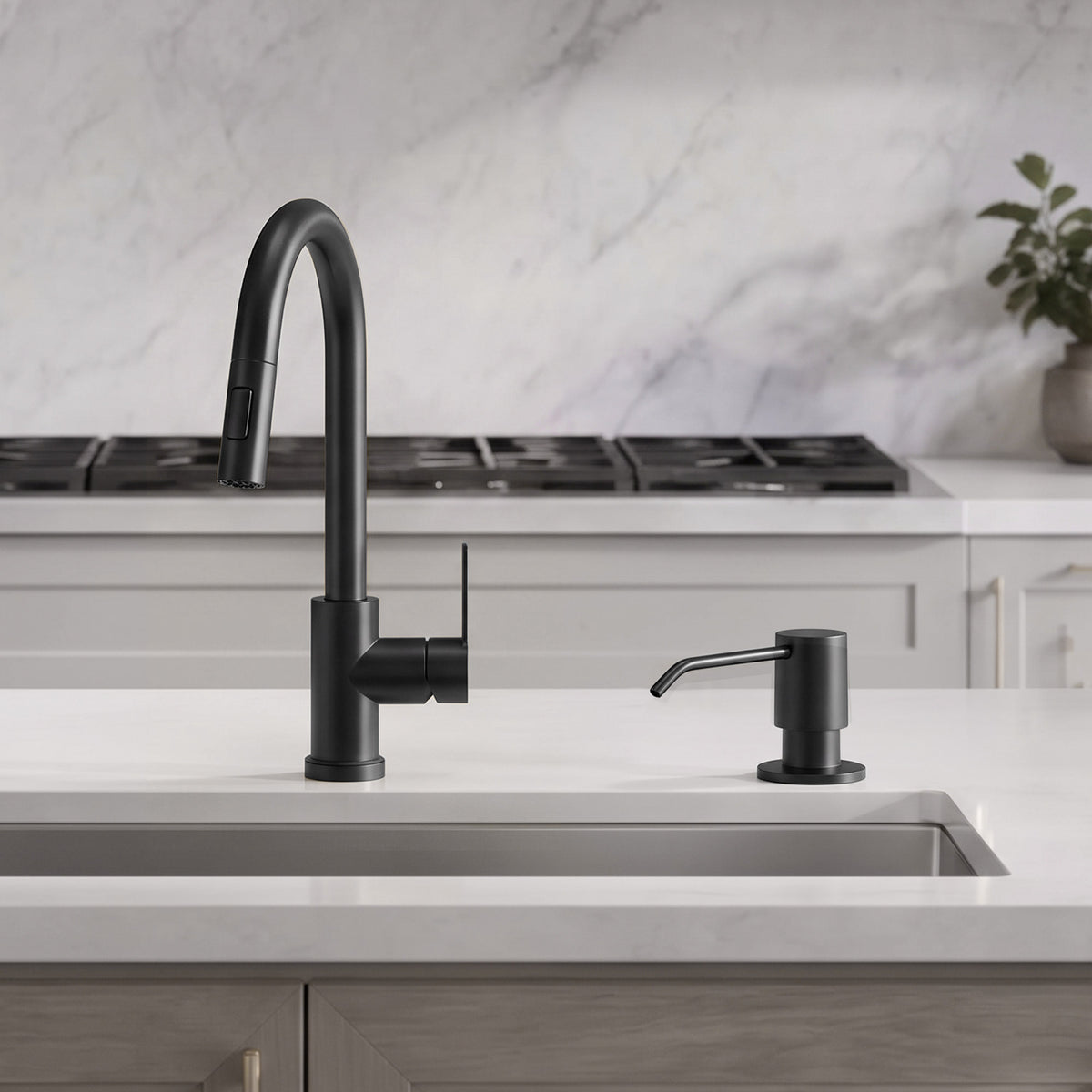 Deck-Mounted Liquid Soap Dispenser with Slim Pump Head and Straight Spout