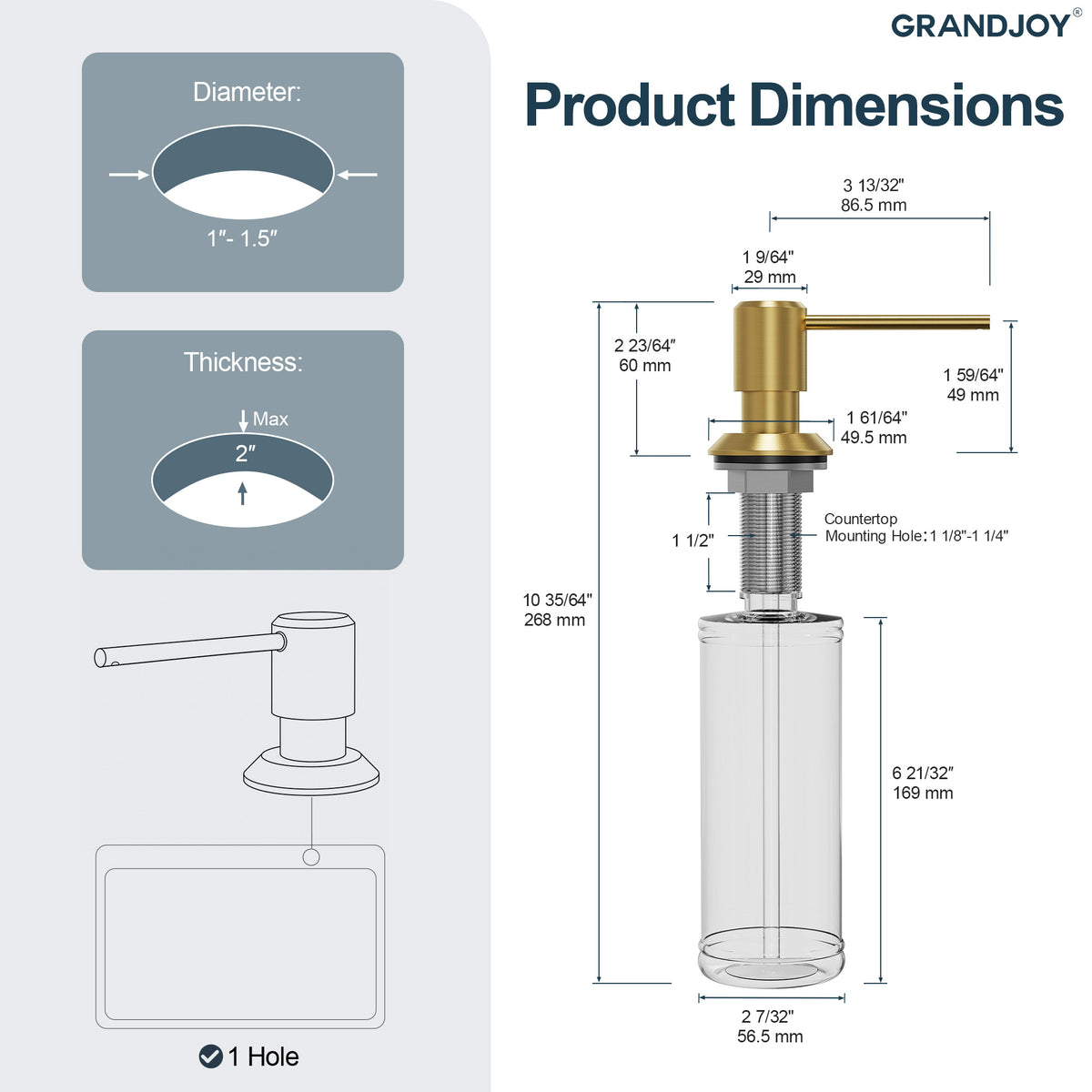 Deck-Mounted Liquid Soap Dispenser with Long Slim Spout and Domed Flange