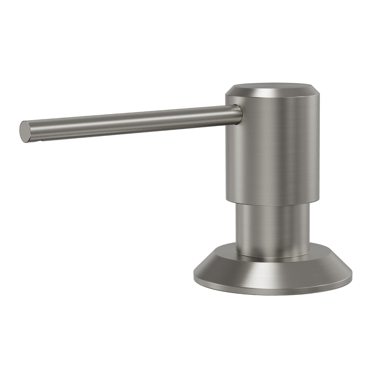 Deck-Mounted Liquid Soap Dispenser with Long Slim Spout and Domed Flange