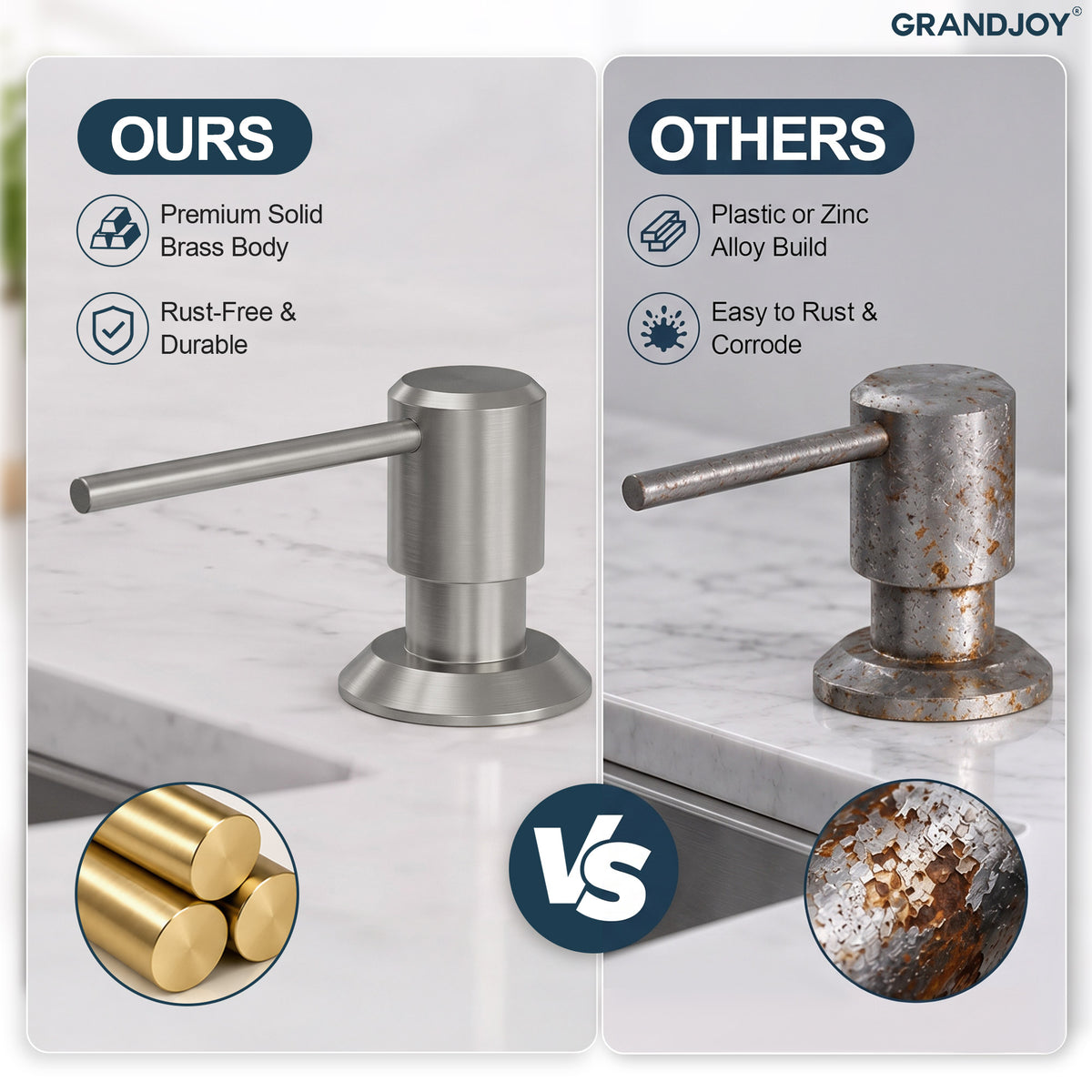 Deck-Mounted Liquid Soap Dispenser with Long Slim Spout and Domed Flange