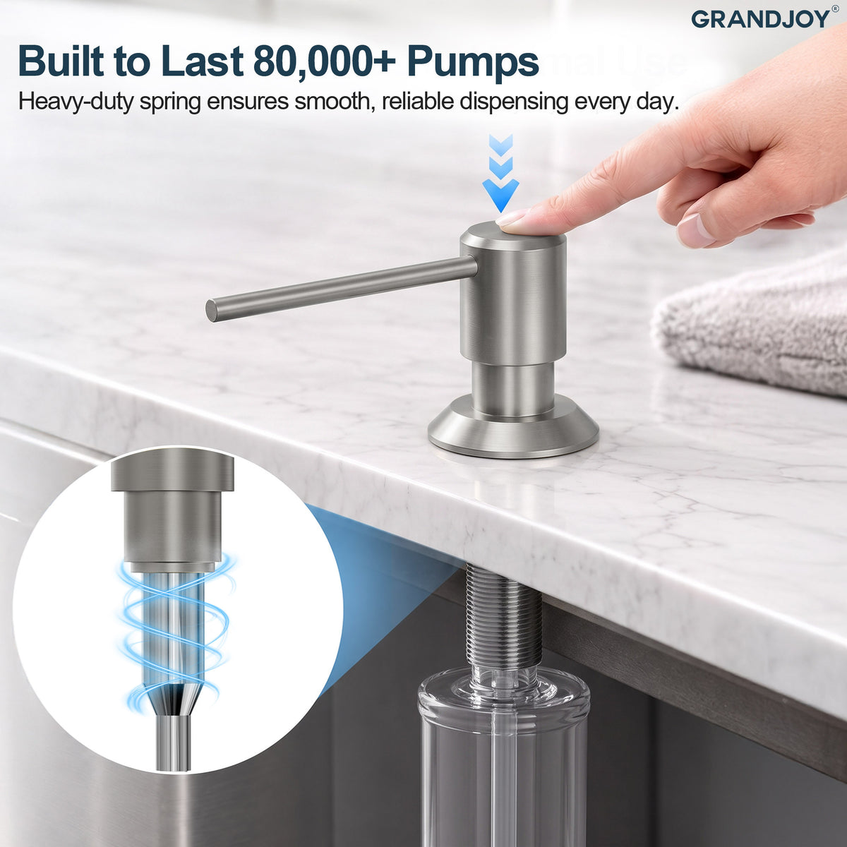 Deck-Mounted Liquid Soap Dispenser with Long Slim Spout and Domed Flange