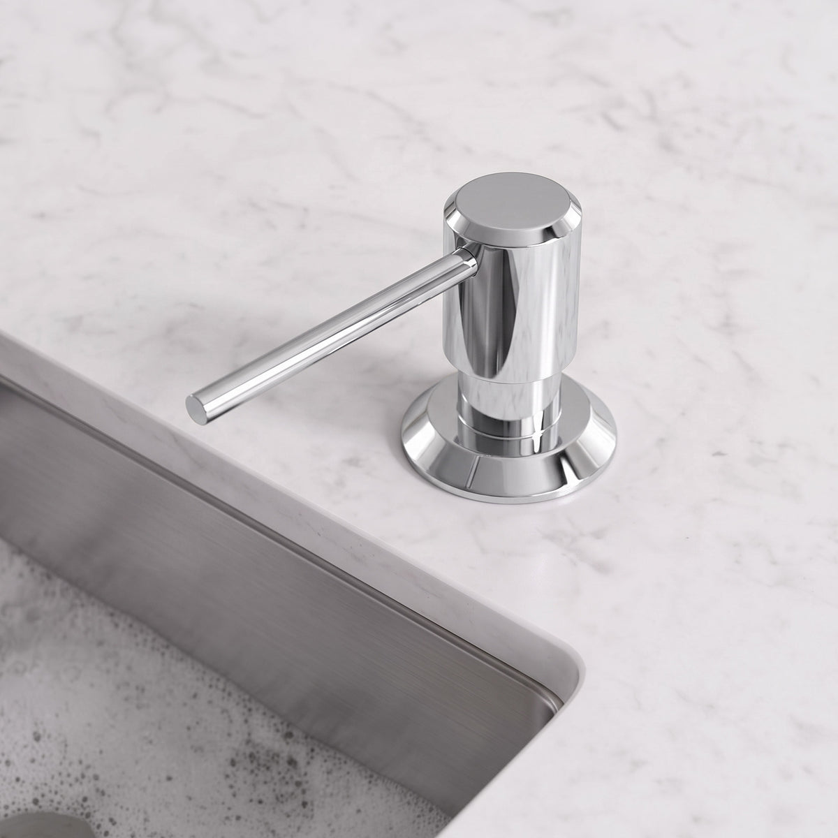 Deck-Mounted Liquid Soap Dispenser with Long Slim Spout and Domed Flange