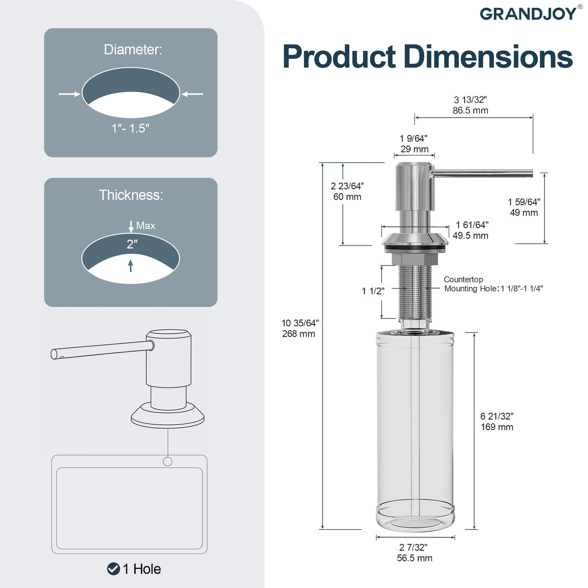 Deck-Mounted Liquid Soap Dispenser with Long Slim Spout and Domed Flange