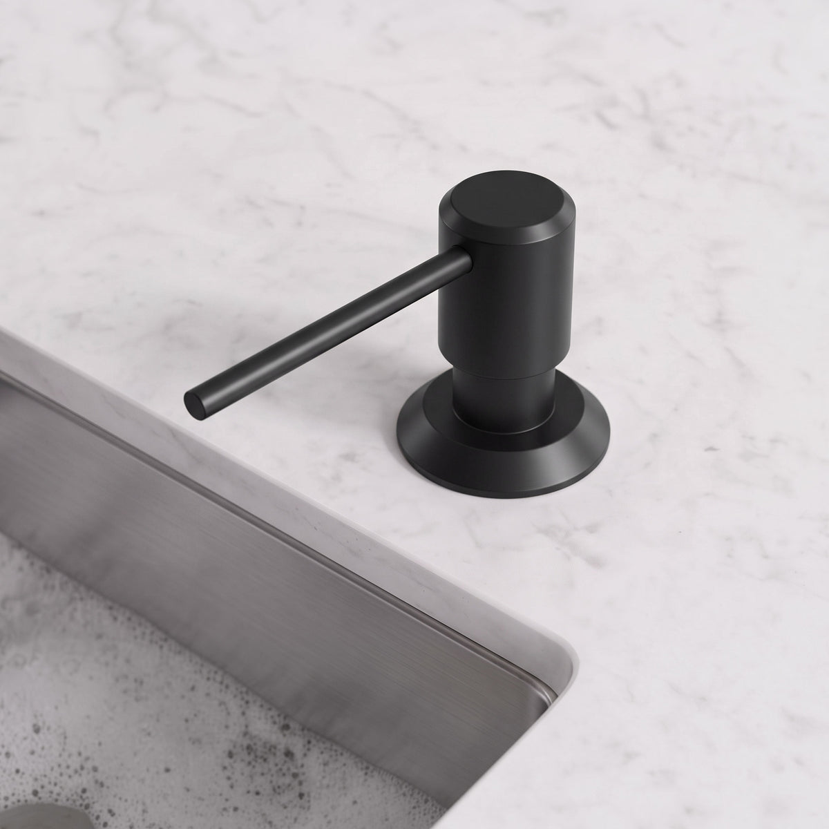 Deck-Mounted Liquid Soap Dispenser with Long Slim Spout and Domed Flange