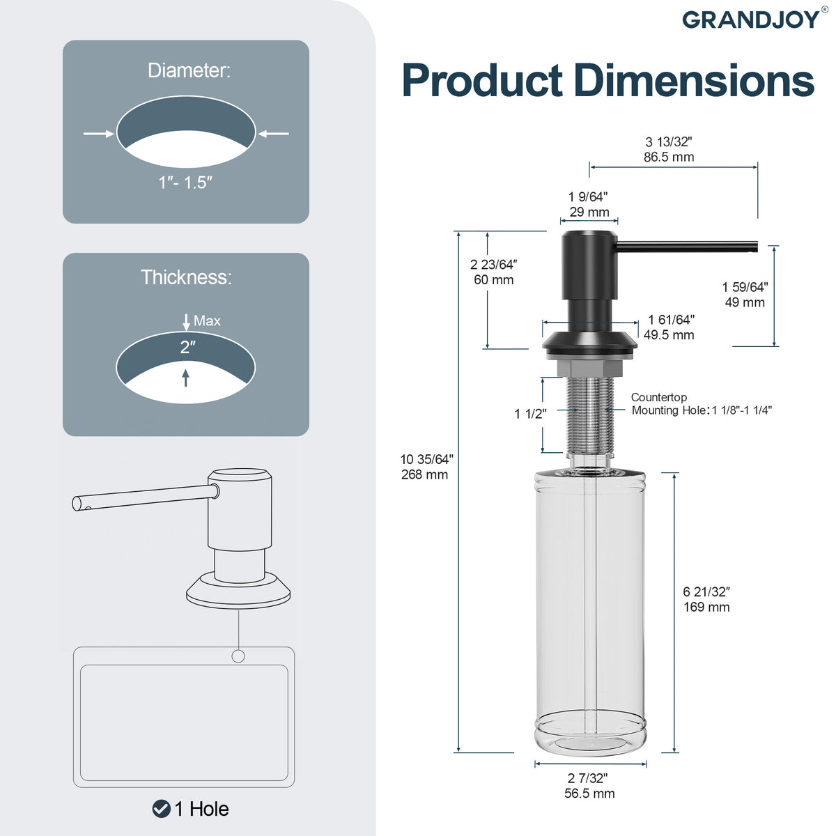 Deck-Mounted Liquid Soap Dispenser with Long Slim Spout and Domed Flange