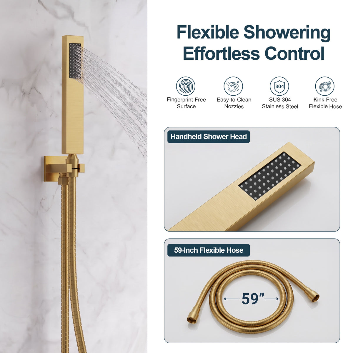 Square Wall-Mounted Pressure-Balanced Shower System with Handheld Spray