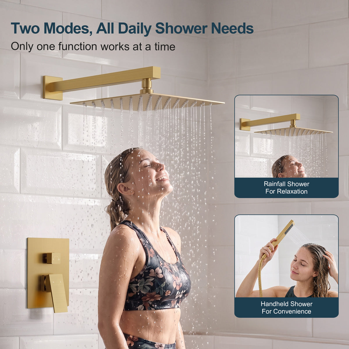 Square Wall-Mounted Pressure-Balanced Shower System with Handheld Spray