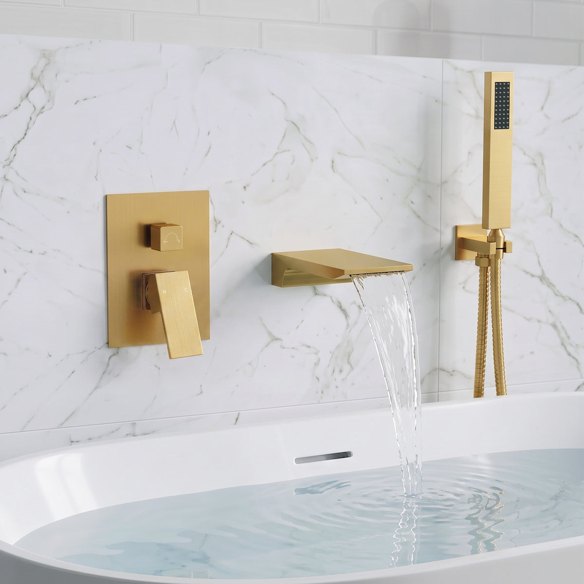 Modern Single-Handle Wall-Mounted Bathtub Faucet with Hand Shower