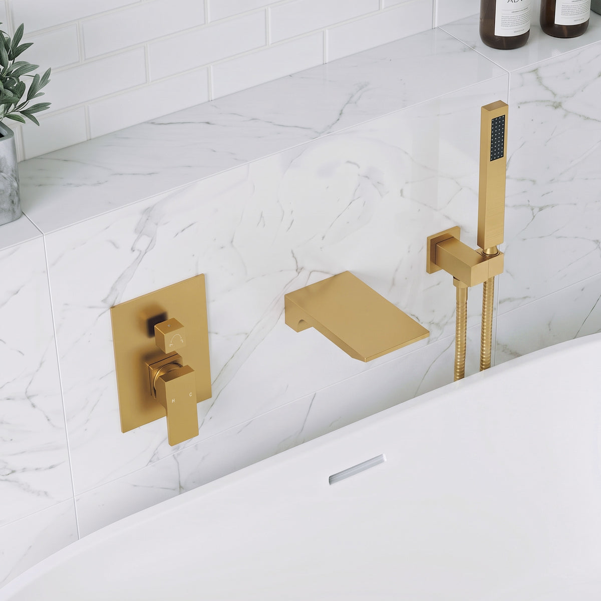 Modern Single-Handle Wall-Mounted Bathtub Faucet with Hand Shower