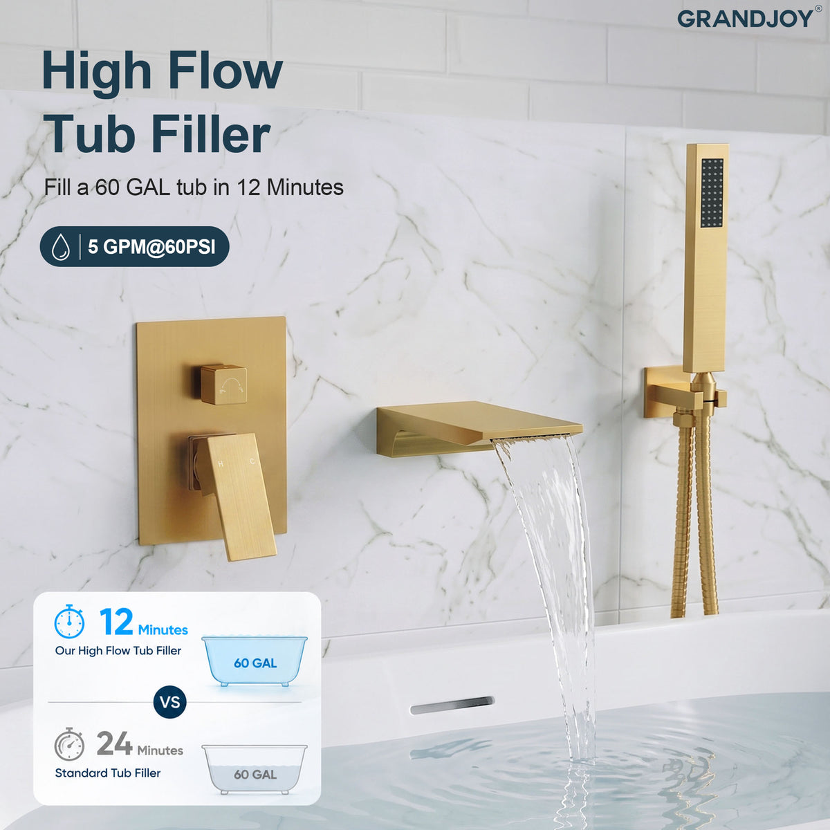 Modern Single-Handle Wall-Mounted Bathtub Faucet with Hand Shower