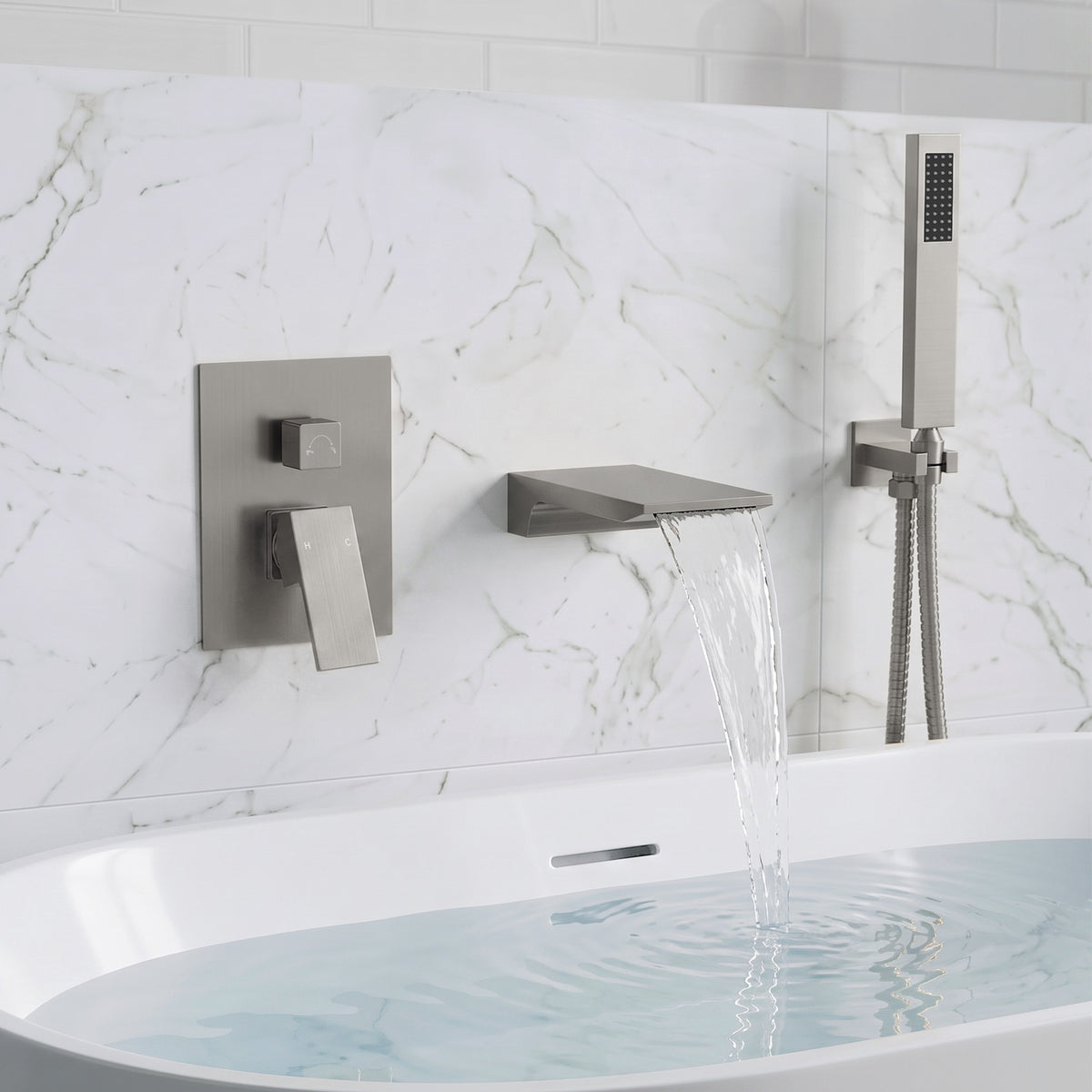 Modern Single-Handle Wall-Mounted Bathtub Faucet with Hand Shower