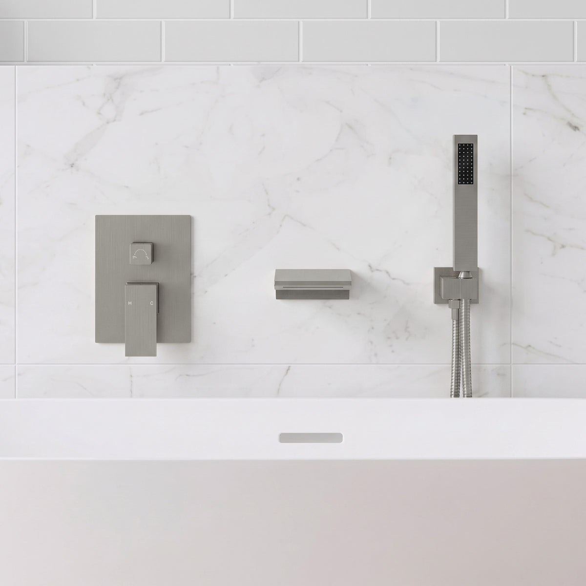 Modern Single-Handle Wall-Mounted Bathtub Faucet with Hand Shower