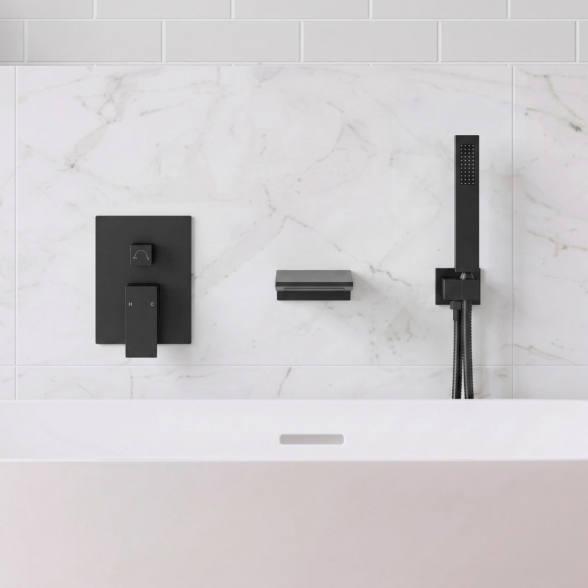 Modern Single-Handle Wall-Mounted Bathtub Faucet with Hand Shower