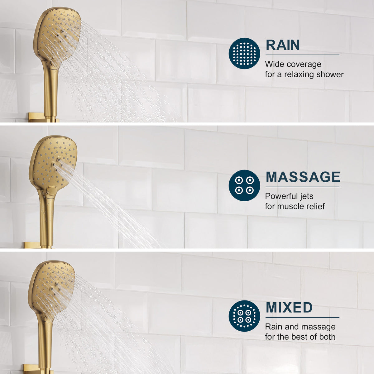 Square Wall-Mounted Pressure-Balanced Shower System with Adjustable Handheld