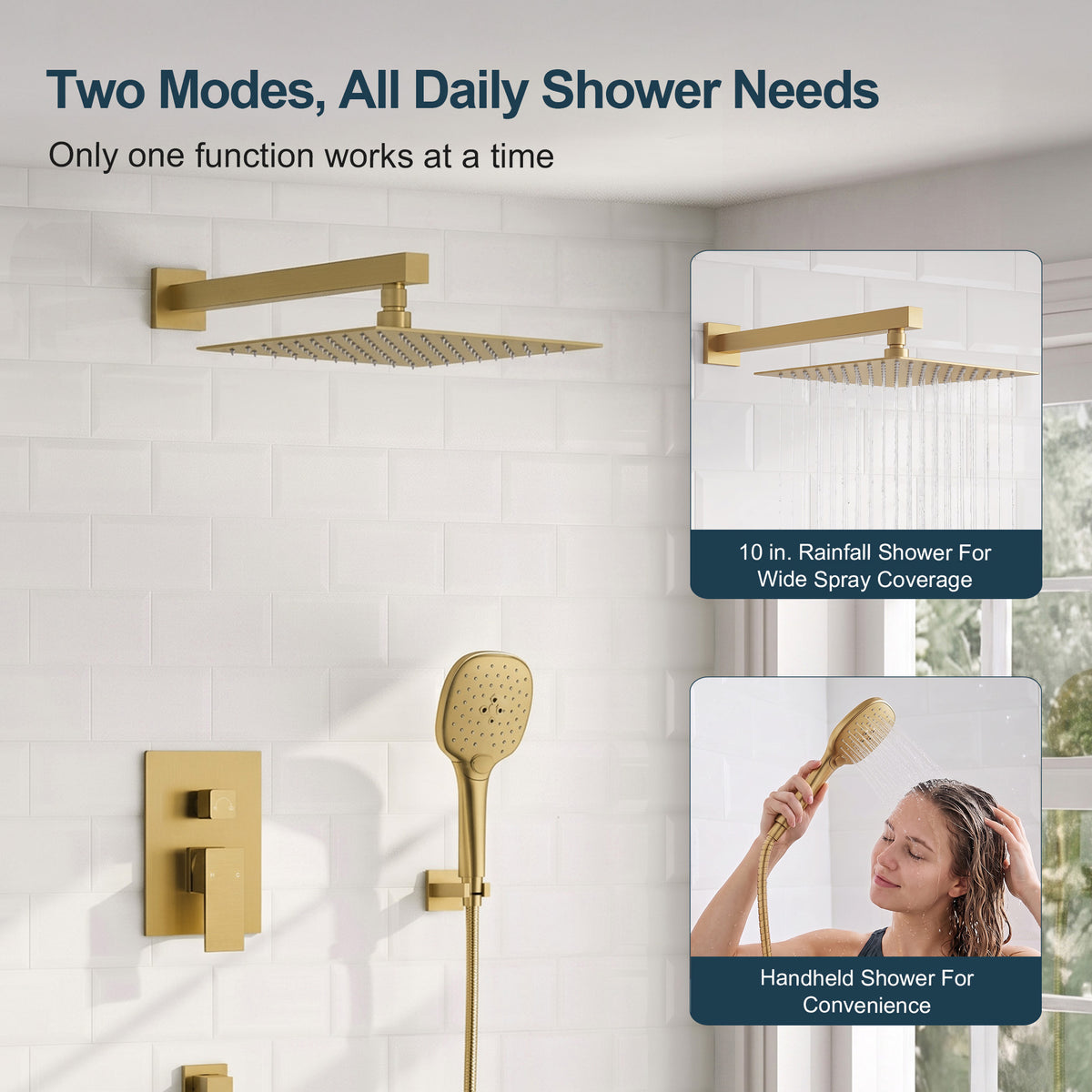 Square Wall-Mounted Pressure-Balanced Shower System with Adjustable Handheld