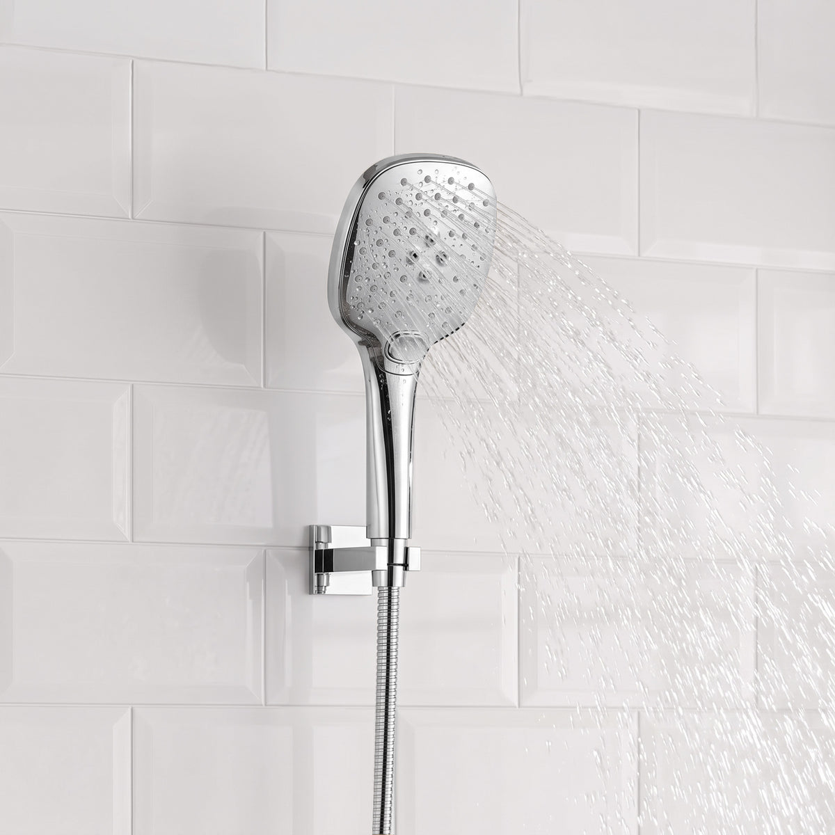 Square Wall-Mounted Pressure-Balanced Shower System with Adjustable Handheld