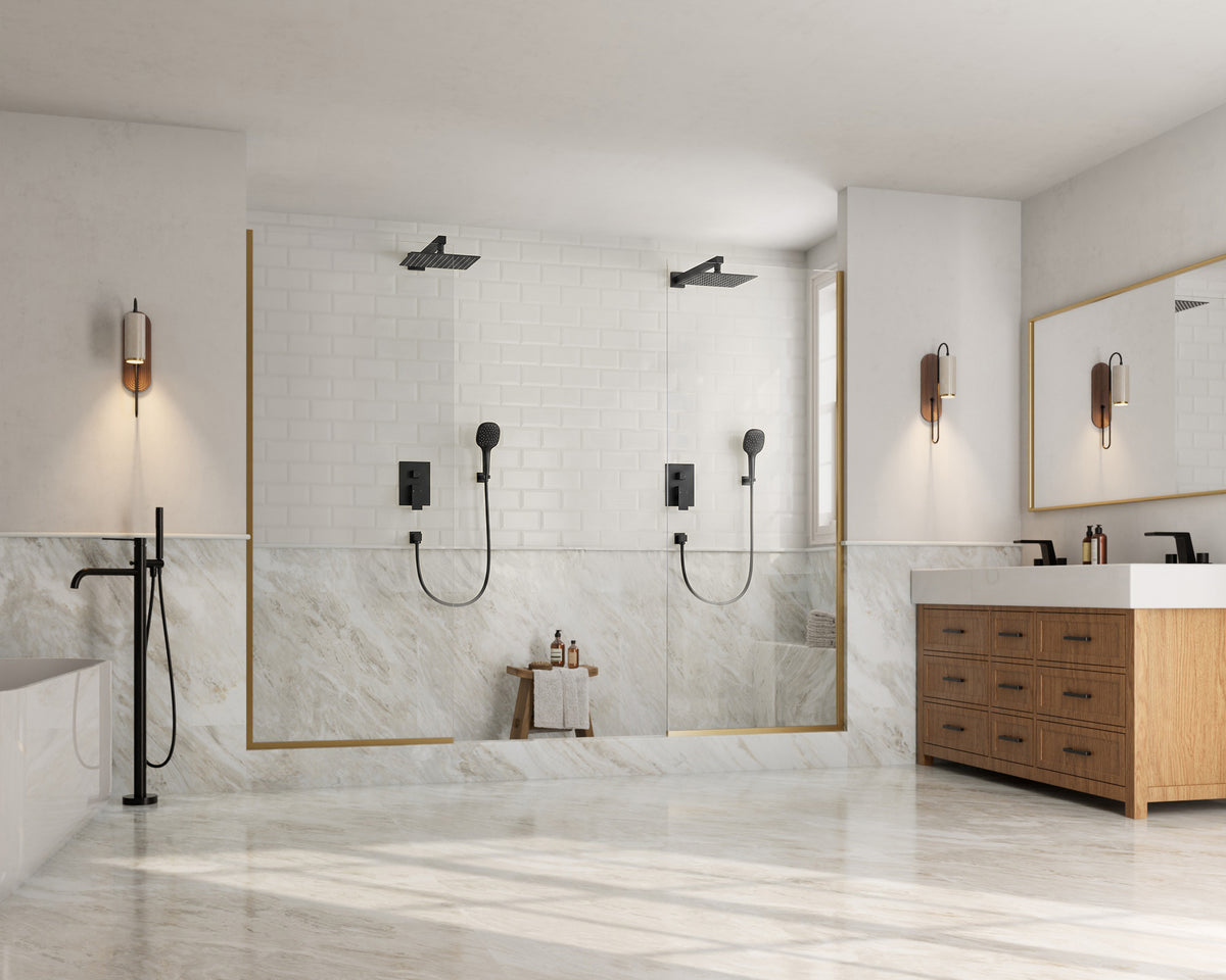Square Wall-Mounted Pressure-Balanced Shower System with Adjustable Handheld
