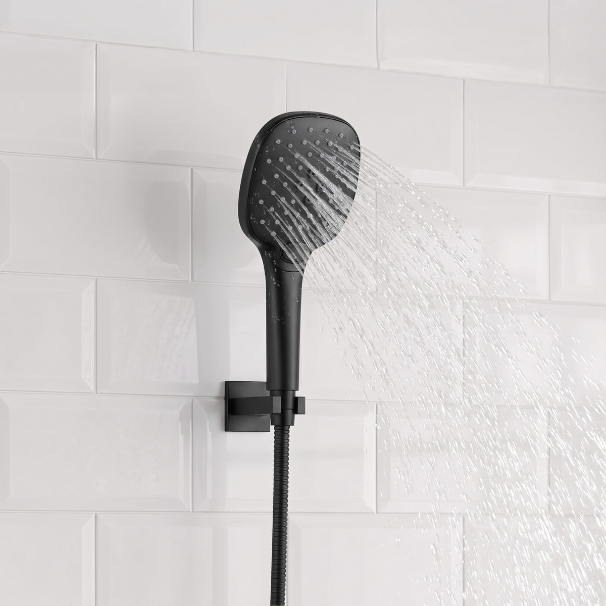 Square Wall-Mounted Pressure-Balanced Shower System with Adjustable Handheld