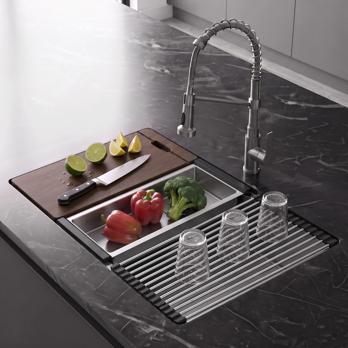 32-Inch Undermount Workstation Kitchen Sink with Four Accessories