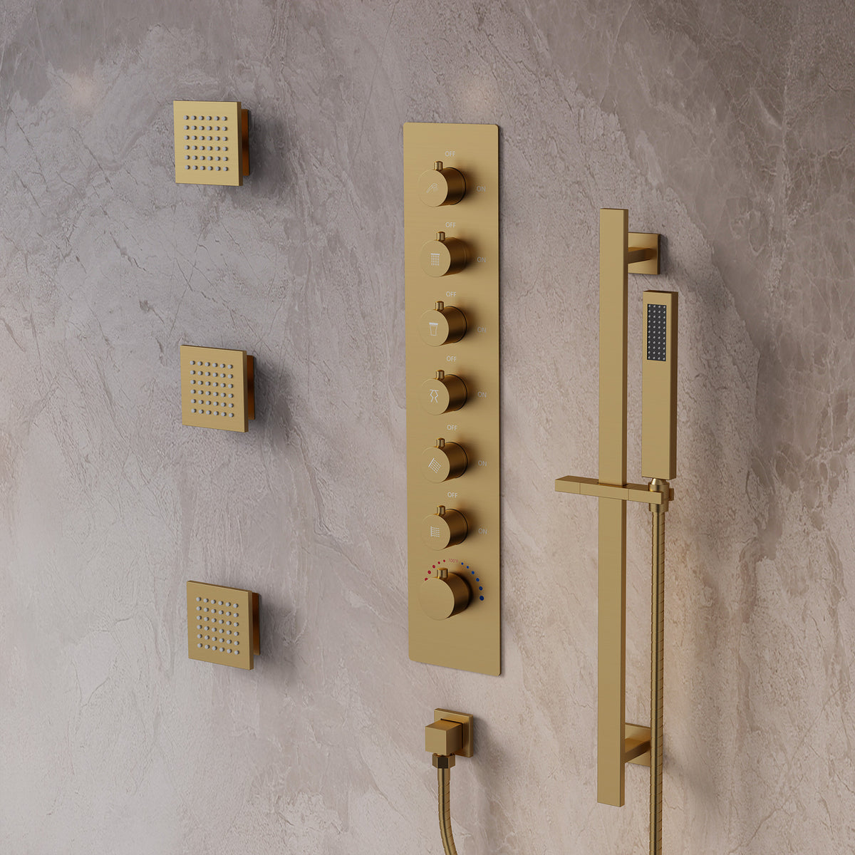 LED Bluetooth Dual-Head Ceiling-Mounted Shower System with Body Jets