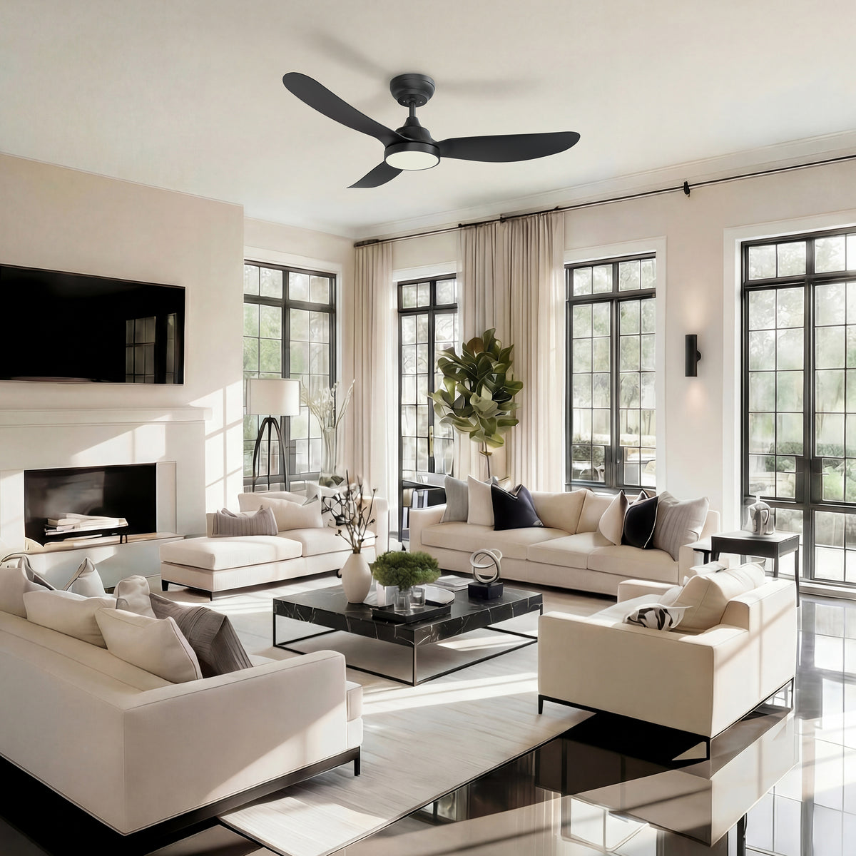 42-Inch Downrod Mount 3-Blade Ceiling Fan with Light and Remote Control