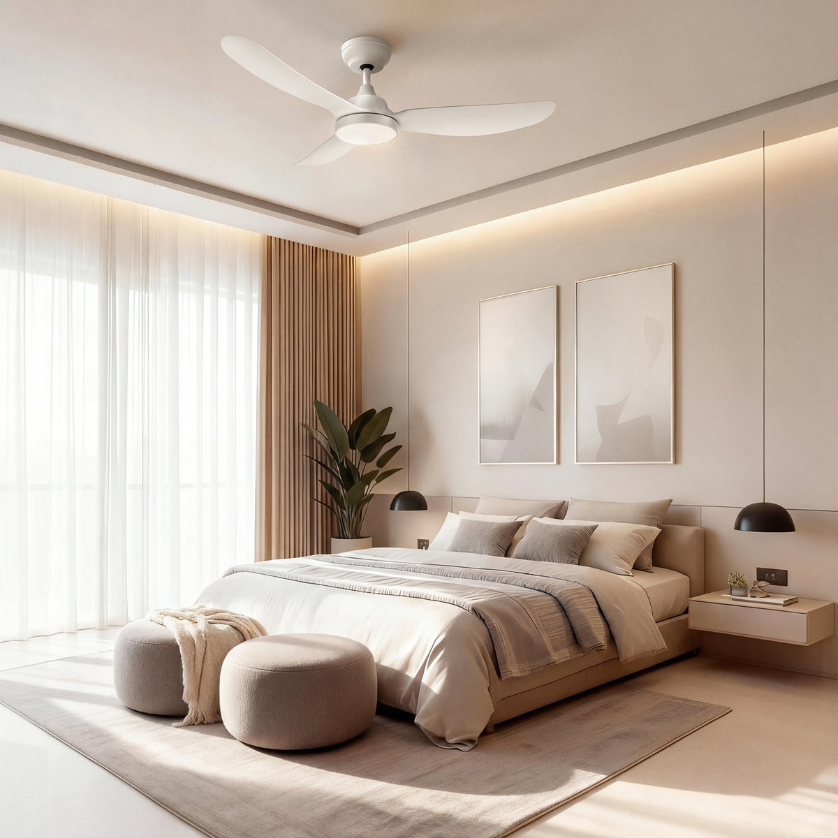 42-Inch Downrod Mount 3-Blade Ceiling Fan with Light and Remote Control
