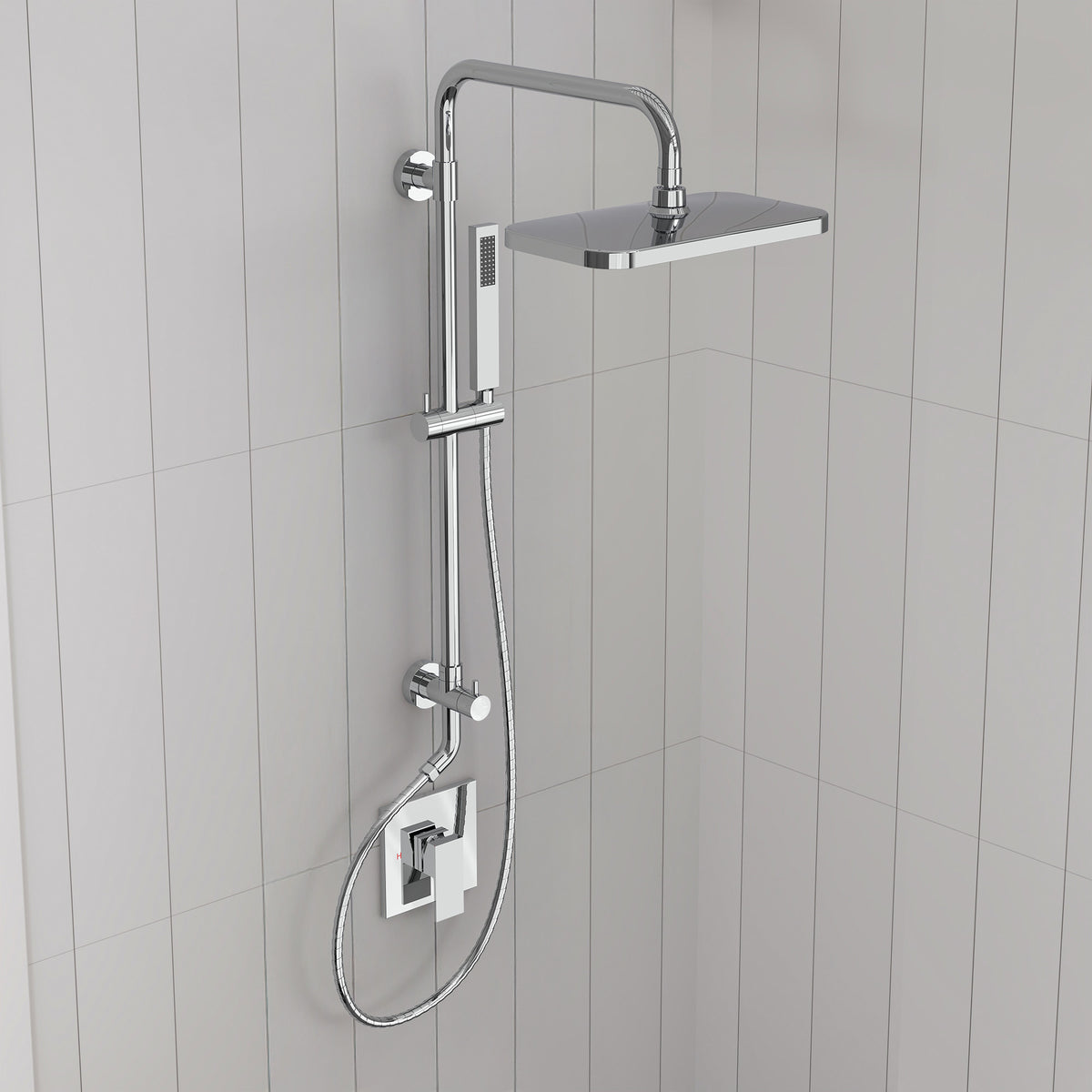 Exposed Shower System with Wide Rain Head and Handheld Spray