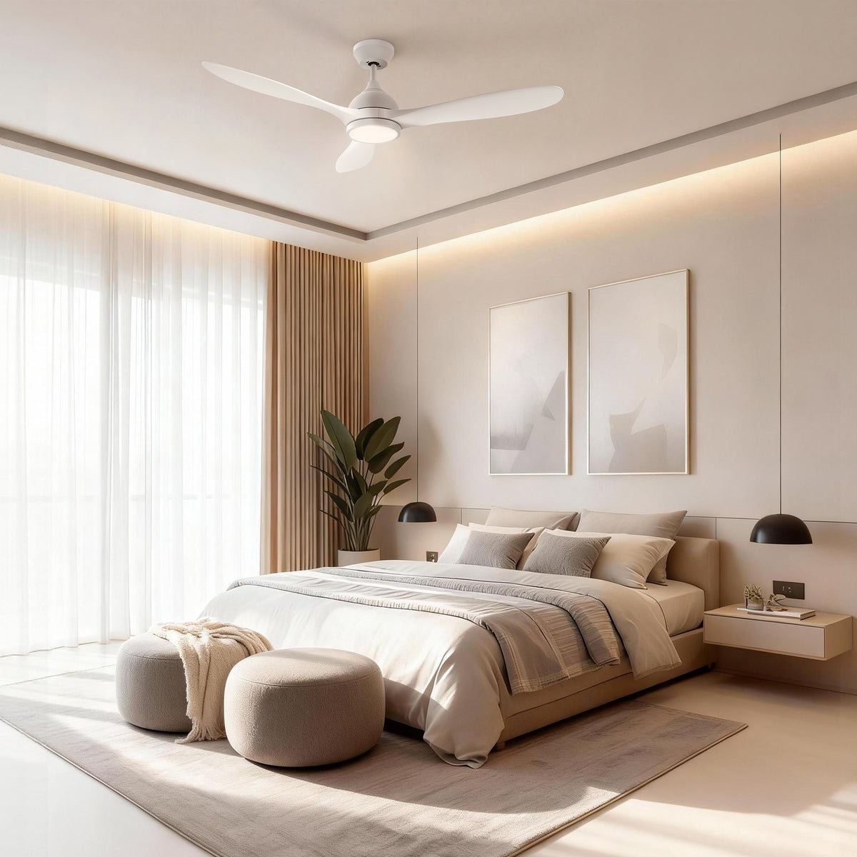 52-Inch Downrod Mount 3-Blade Ceiling Fan with Light and Remote Control