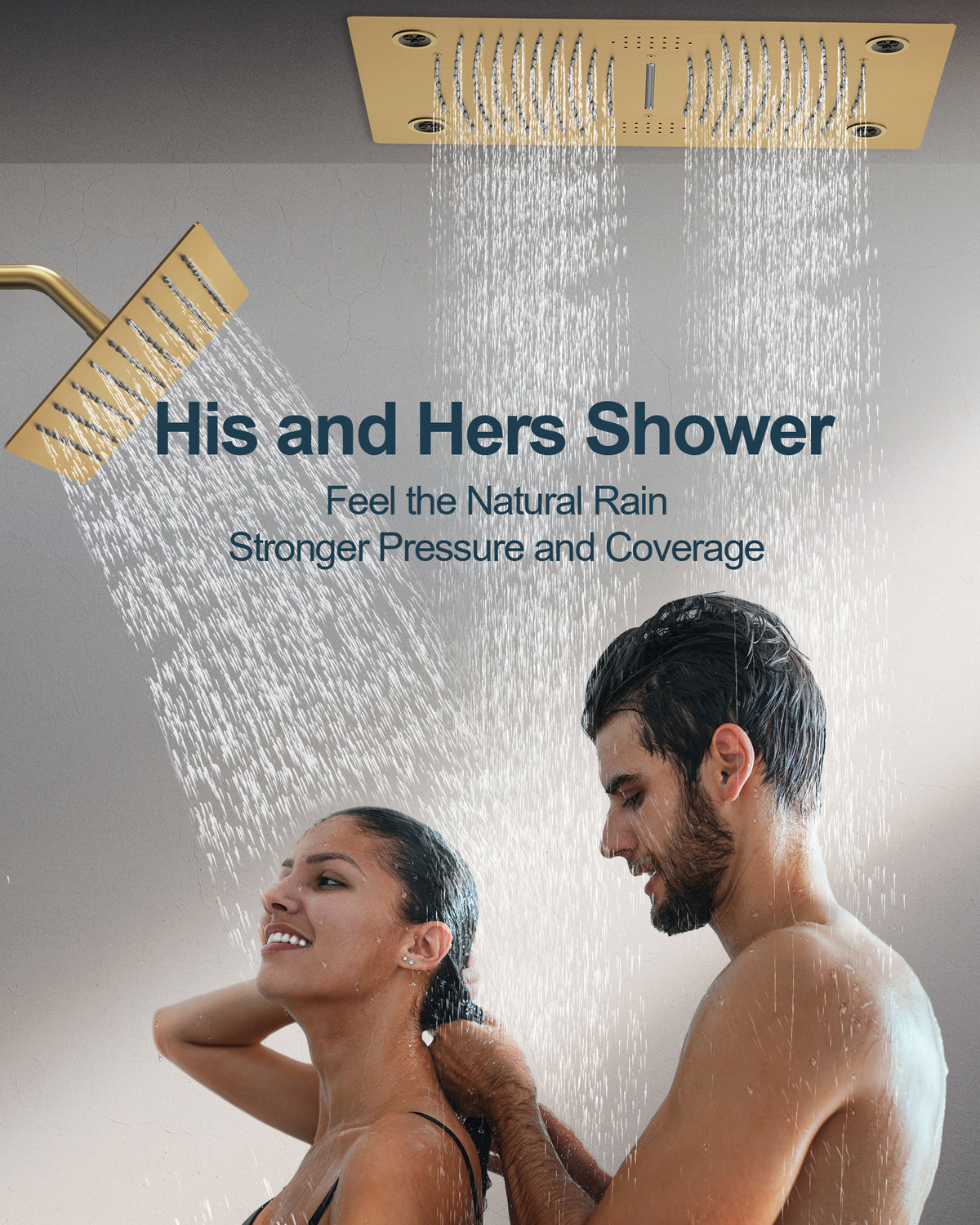 LED Bluetooth Dual-Head Ceiling-Mounted Shower System with Body Jets