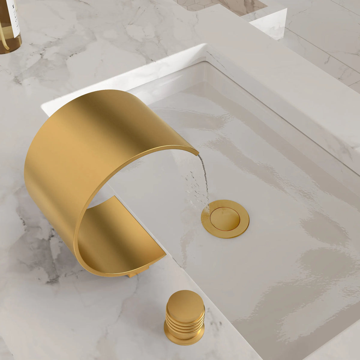 Two-Handle Waterfall Widespread Bathroom Sink Faucet With Pop-Up Drain