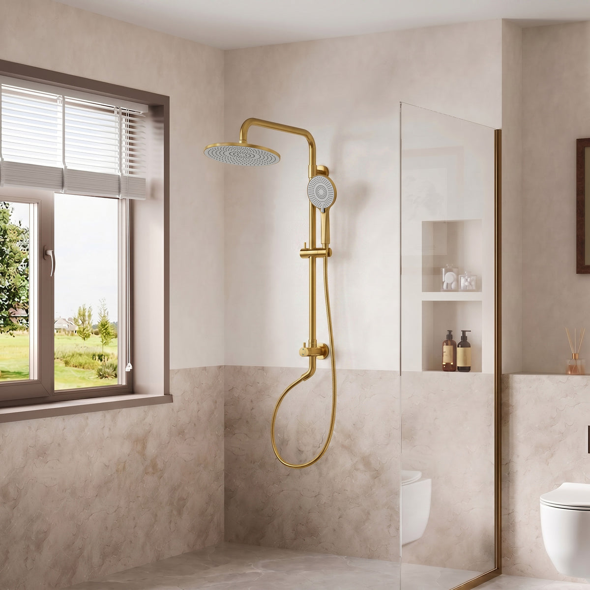 Exposed Dual-Function Rain Shower System with Adjustable Handheld