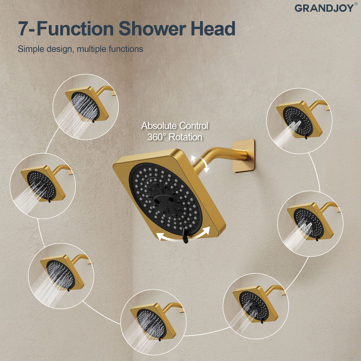 Square Wall-Mounted Pressure-Balanced Shower System with Seven Spray Modes
