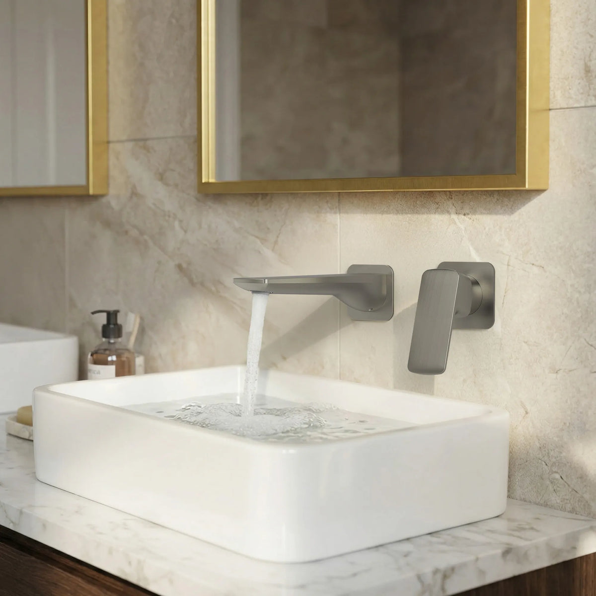 Single-Handle Wall-Mount Bathroom Sink Faucet With Pop-Up Drain