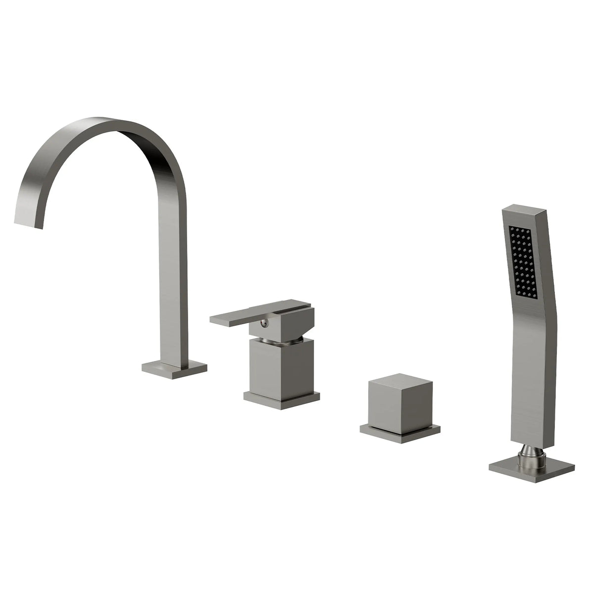 Deck-Mounted Waterfall Bathtub Faucet with Dual Handles and Hand Shower