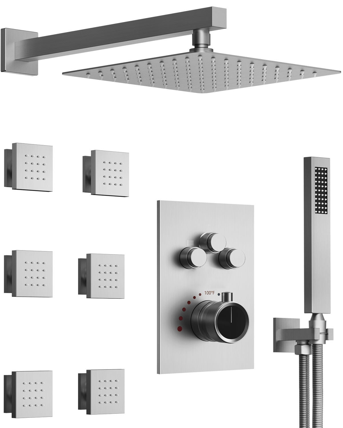 12-Inch Wall-Mounted Three-Function Thermostatic Shower System