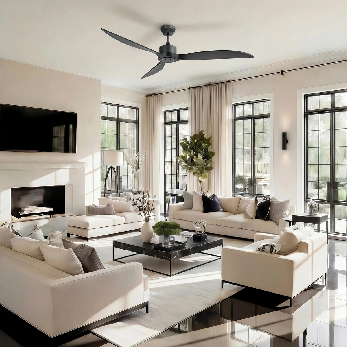 65-Inch Downrod Mount 3-Blade Ceiling Fan without Light