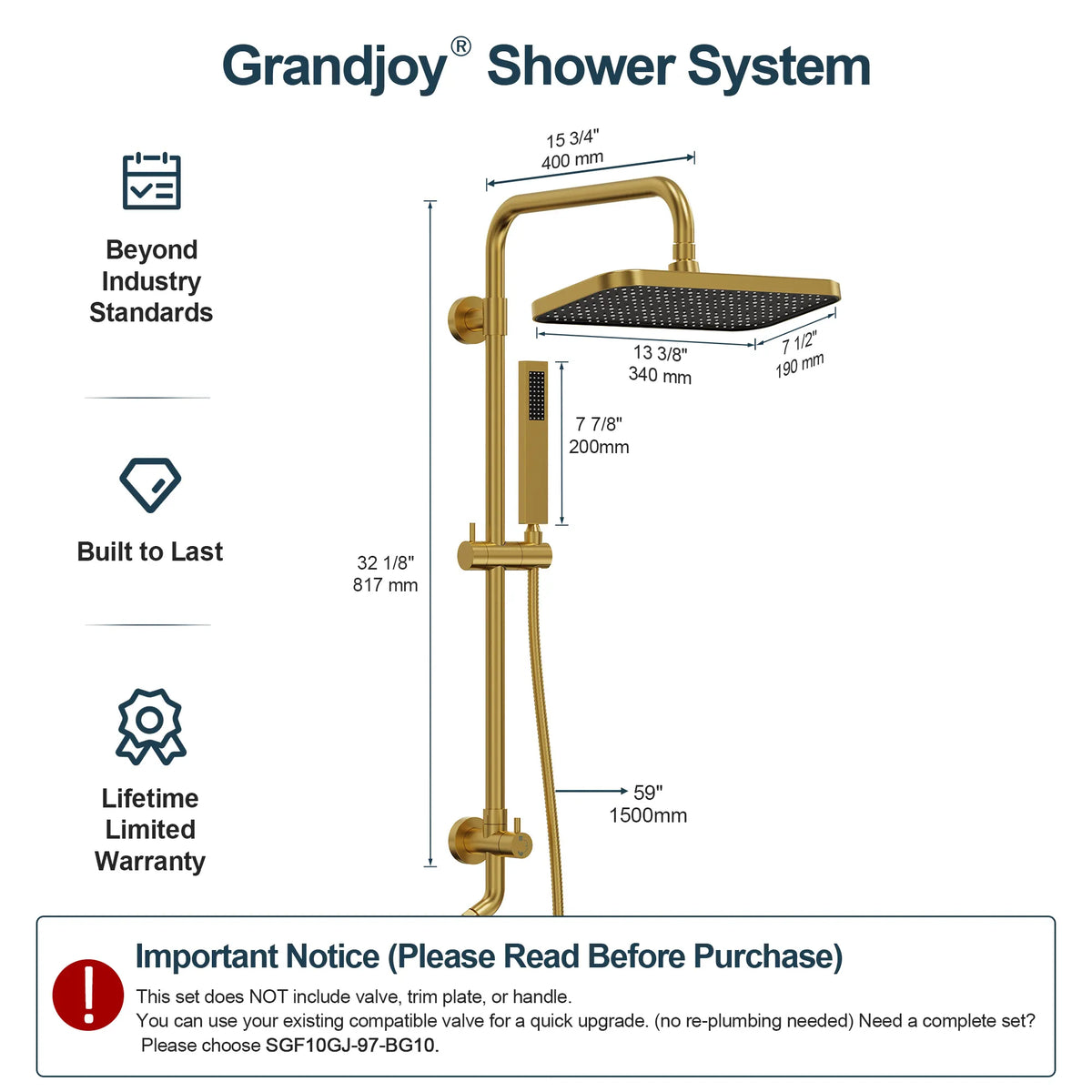 Square Exposed Shower System with Dual Rainfall Modes