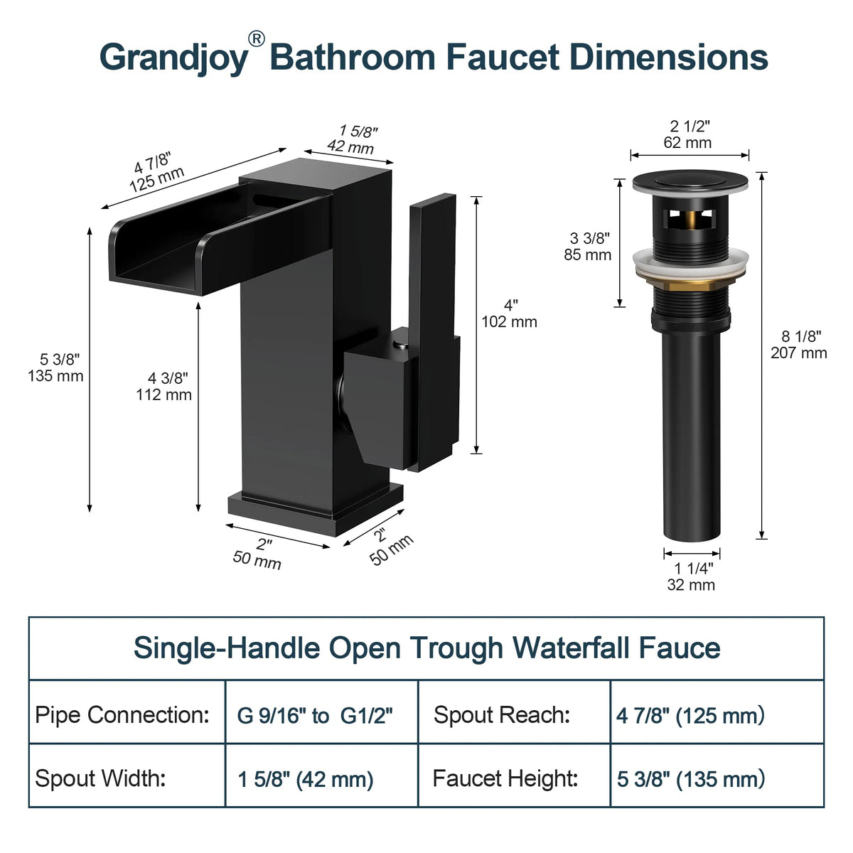 Single-Handle LED Waterfall Bathroom Sink Faucet With Pop-Up Drain