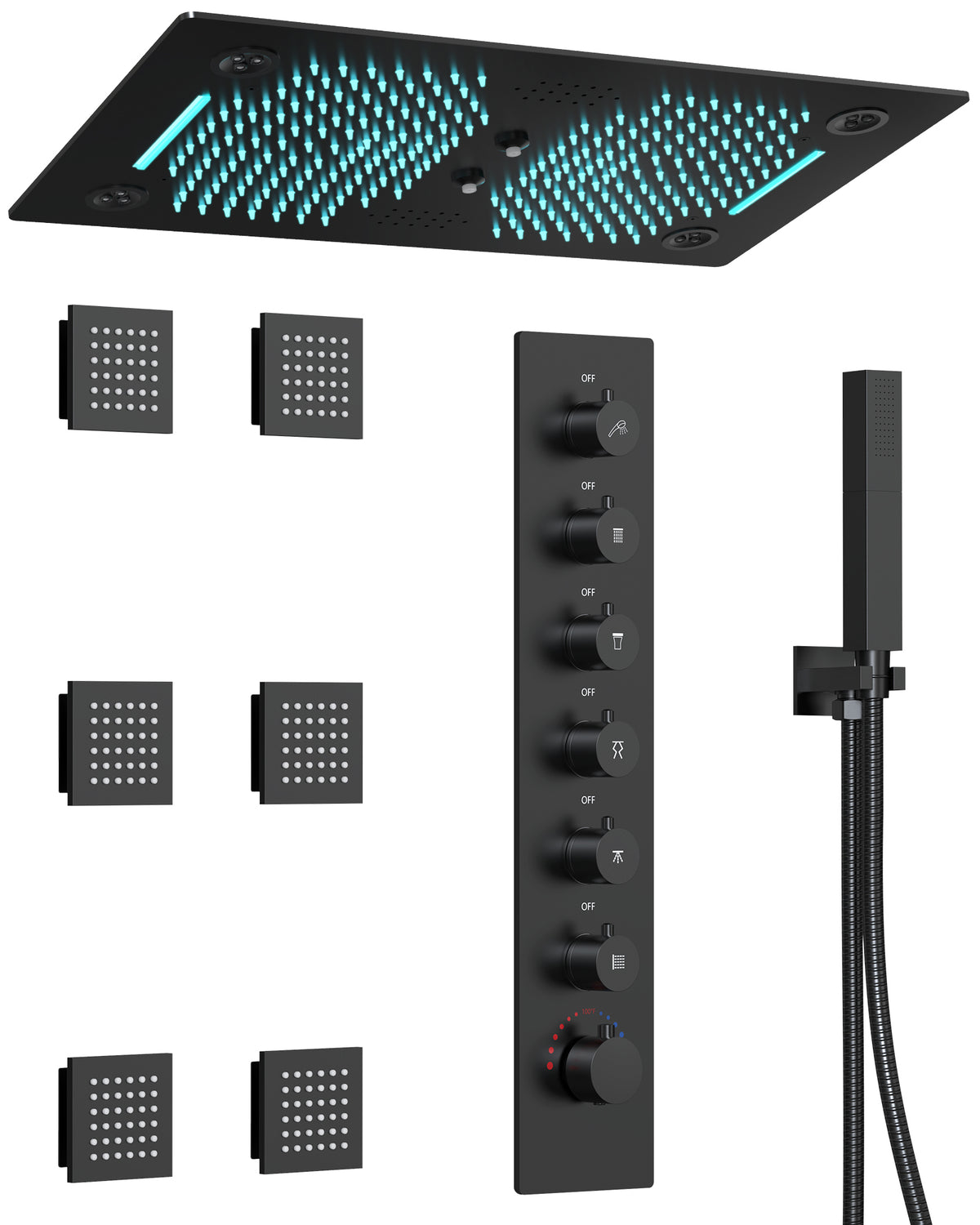 LED Music Ceiling-Mounted Thermostatic Shower System with Body Jets