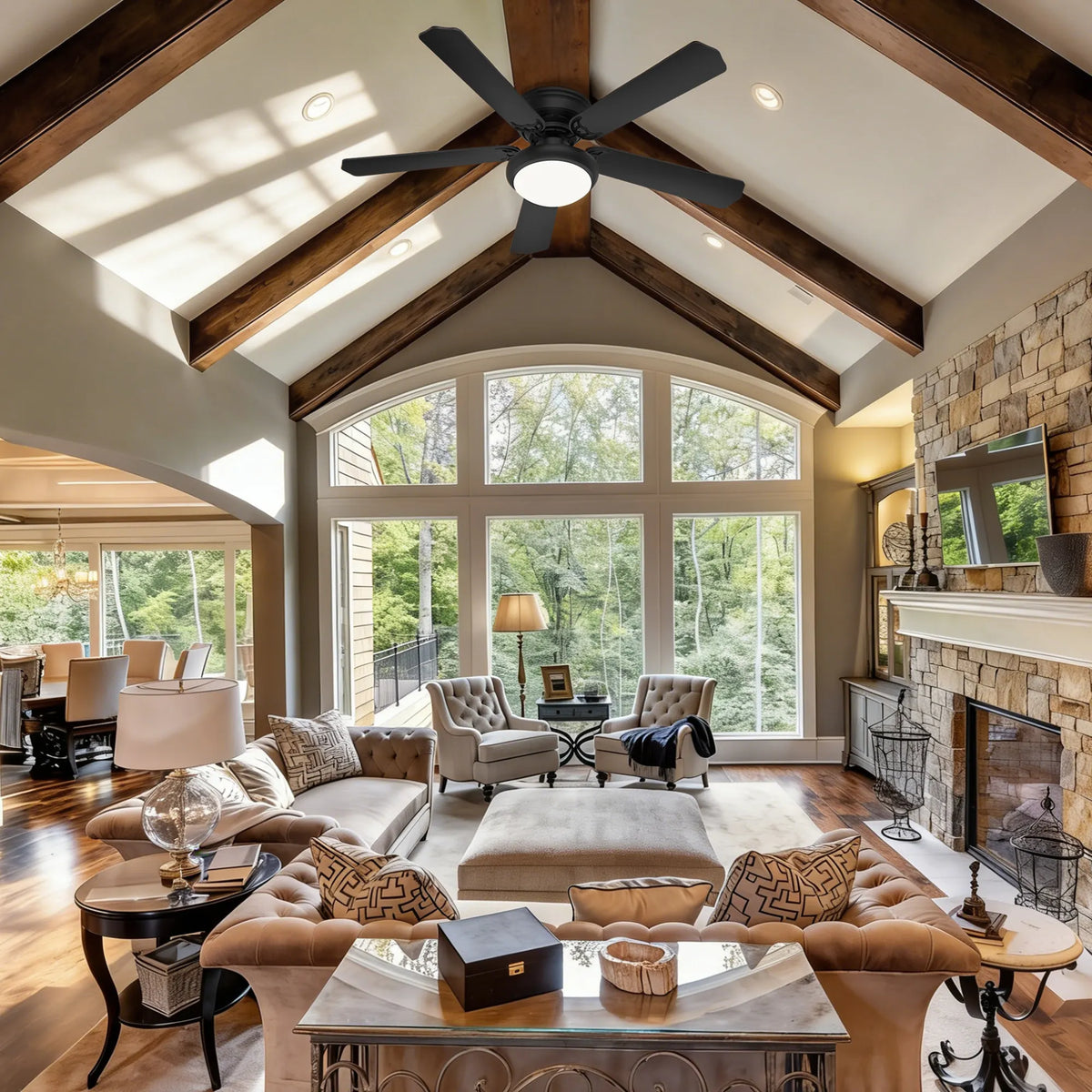 52-Inch Flush Mount 5-Blade Ceiling Fan with Light and Remote Control