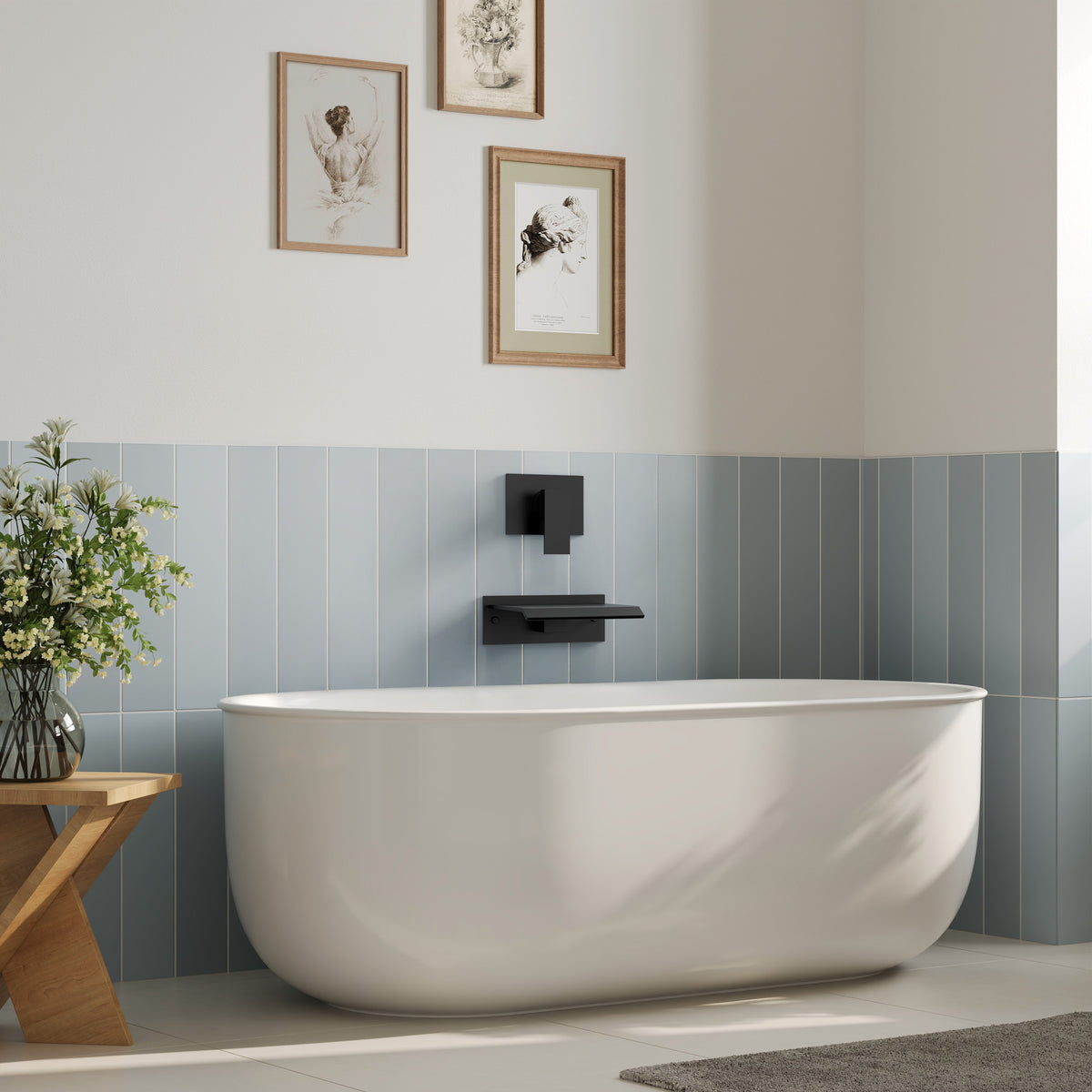 Concealed Wall-Mounted Waterfall Bathtub Faucet with Single-Handle Control