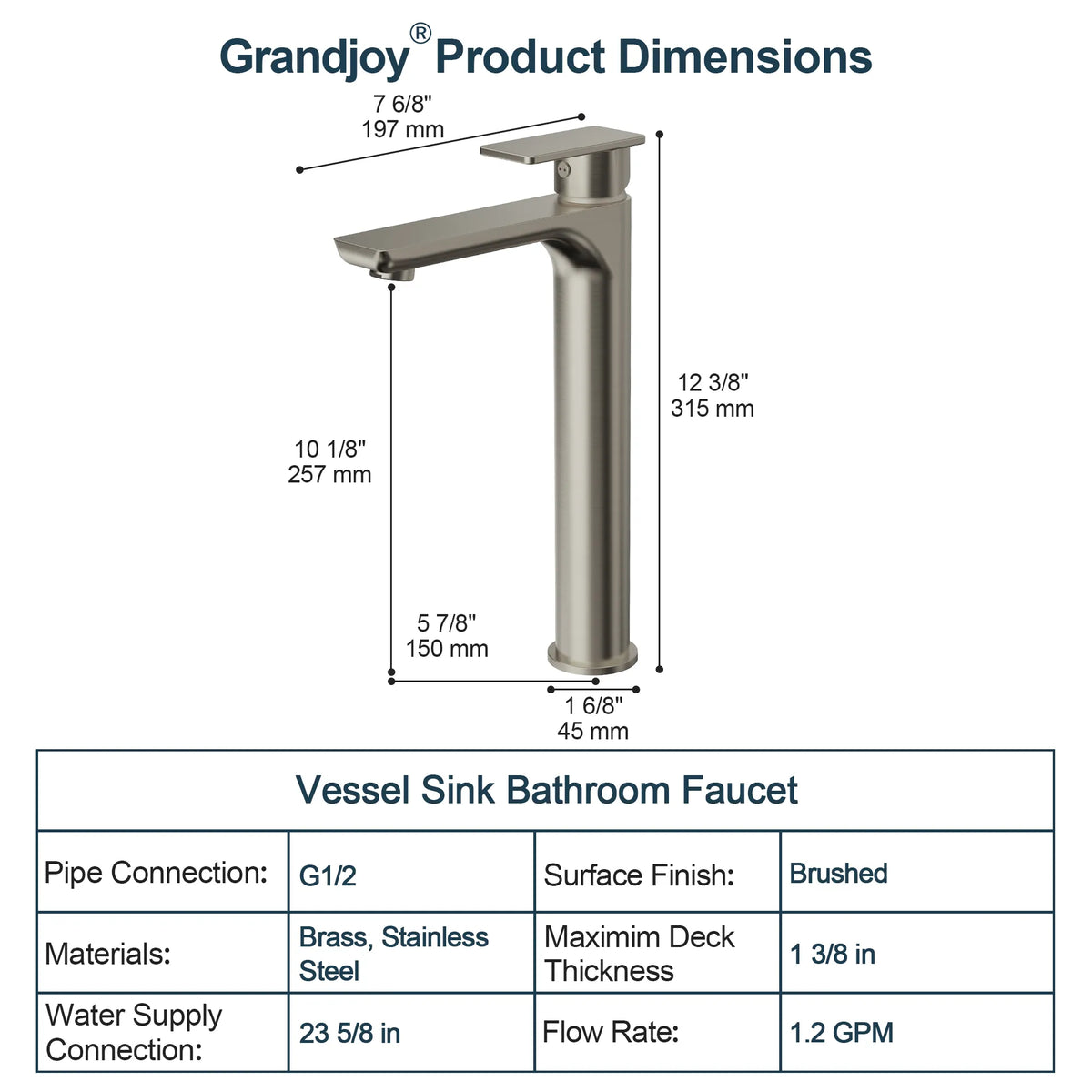 Single-Handle Vessel Bathroom Sink Faucet With Pop-Up Drain