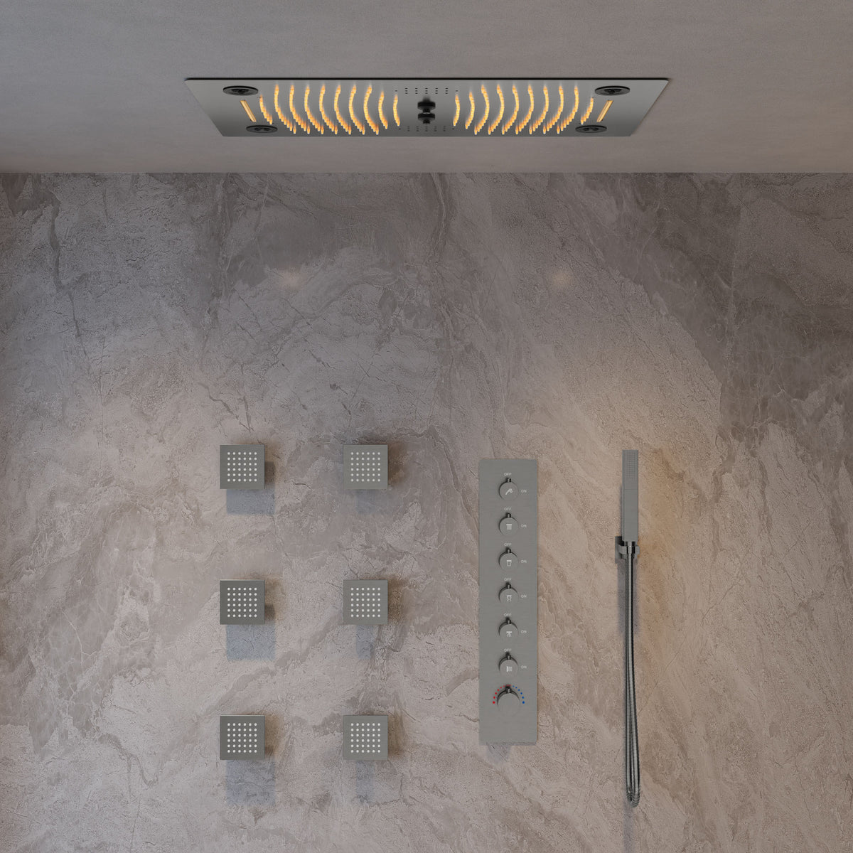 LED Music Ceiling-Mounted Thermostatic Shower System with Body Jets