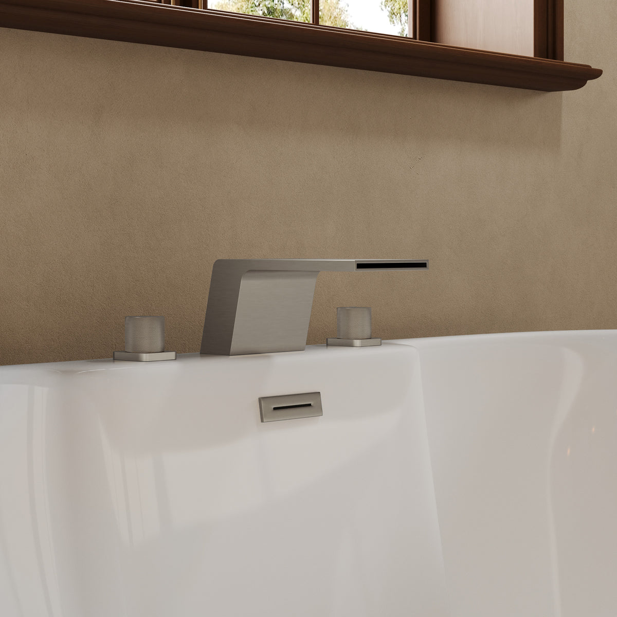 Deck-Mounted Waterfall Bathtub Faucet with Separate Hot and Cold Handles