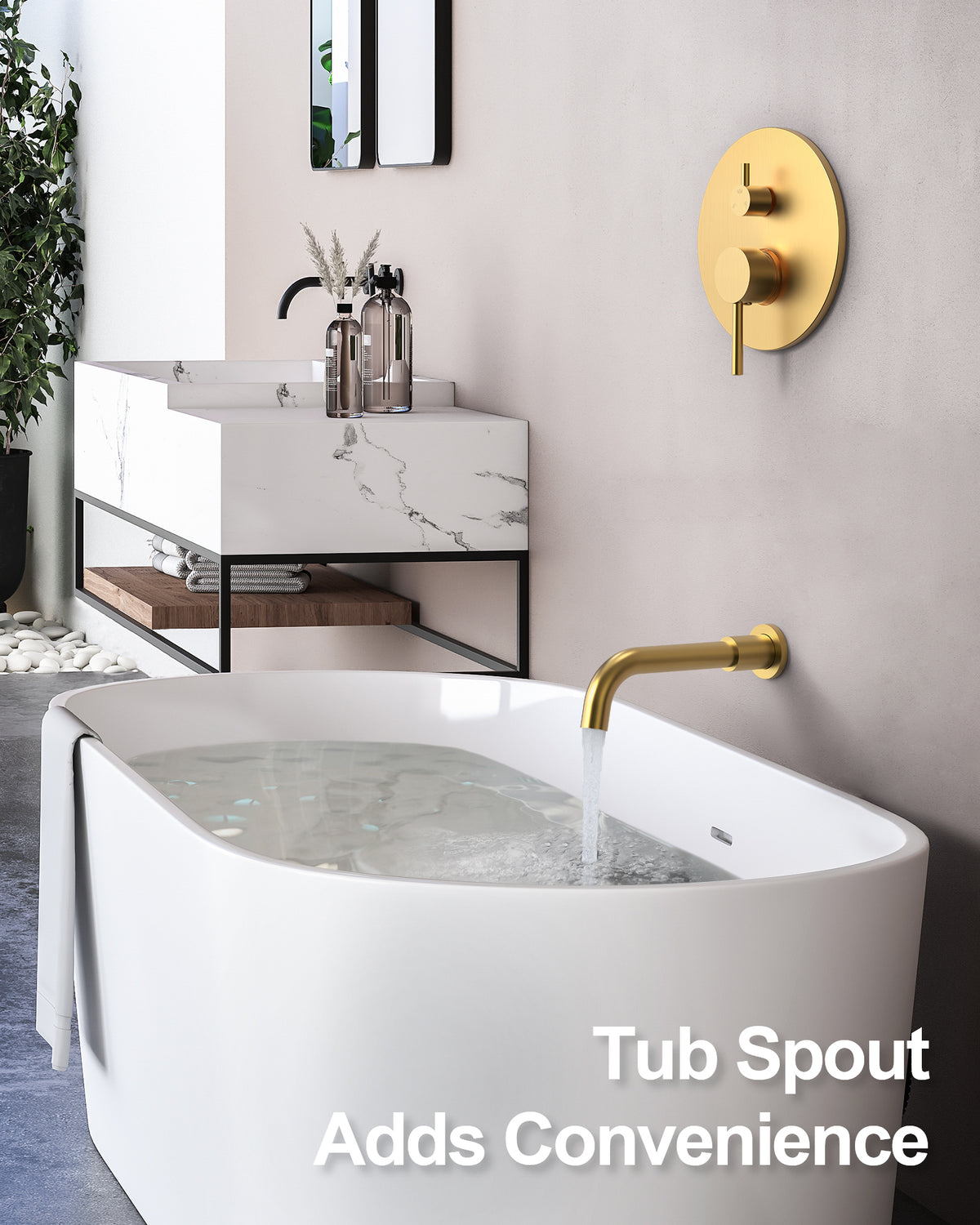 Round Wall-Mounted Rain Shower System with Handheld and Tub Spout