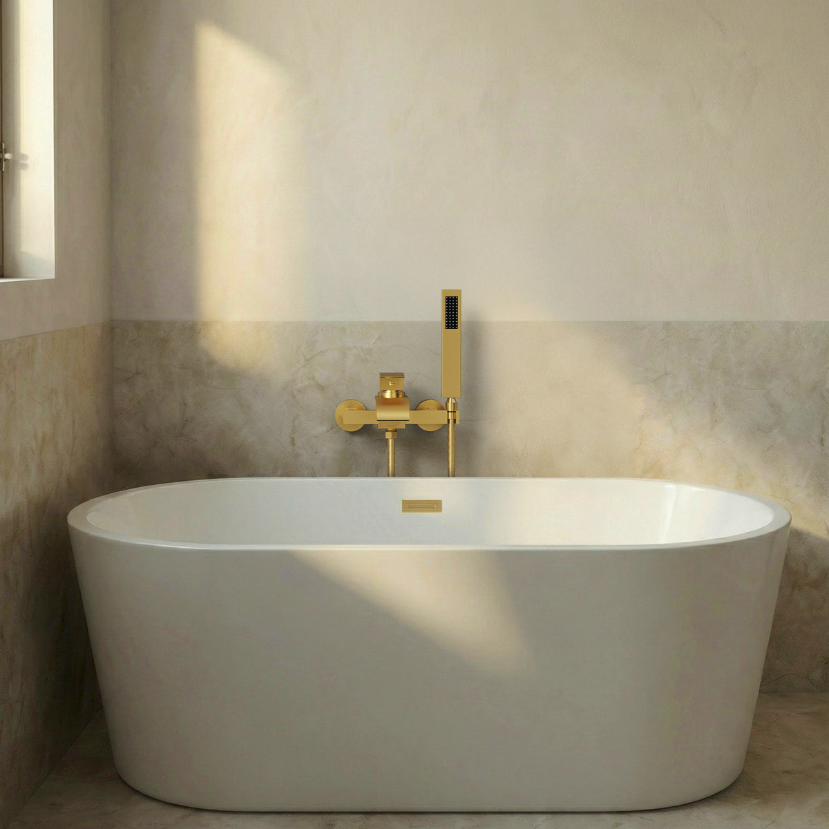 Wall-Mounted Waterfall Bathtub Faucet with Hand Shower and Single Handle