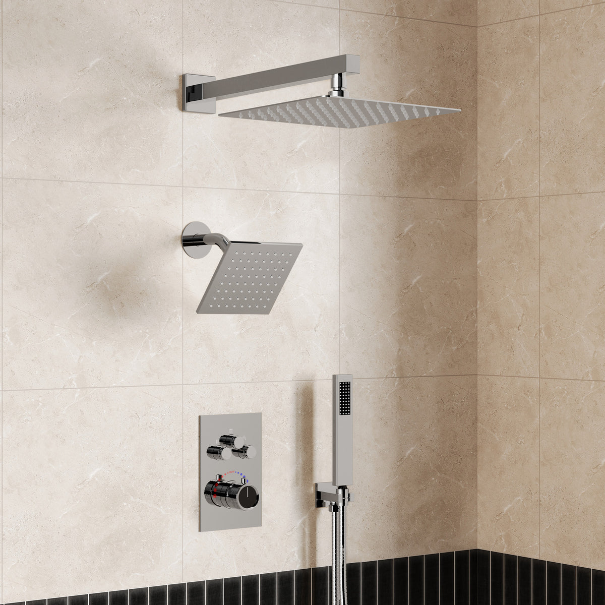 Wall-Mounted Thermostatic Dual Shower System with Handheld Spray