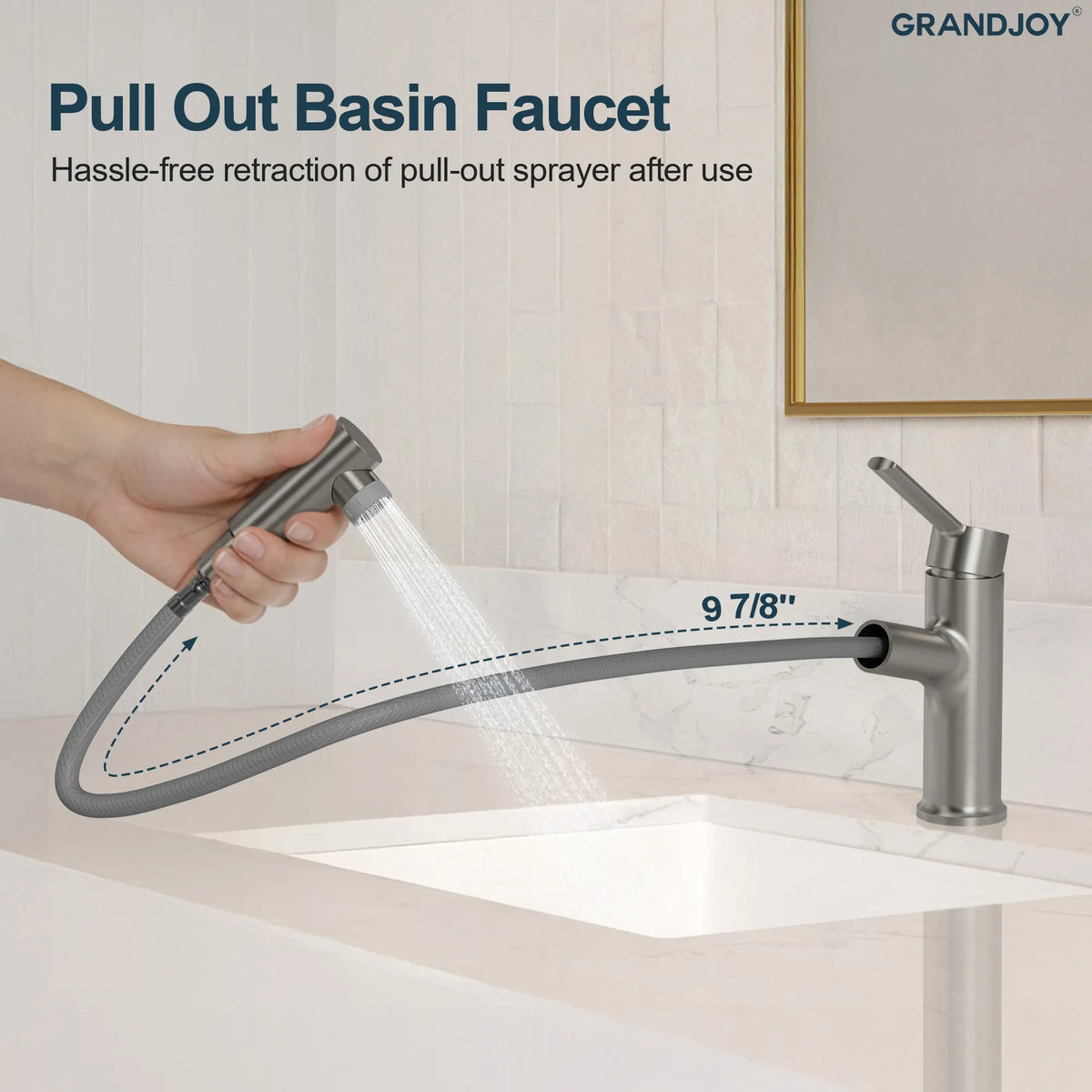 Single-Handle Pull-Out Bathroom Sink Faucet With Dual Spray Modes And Pop-Up Drain
