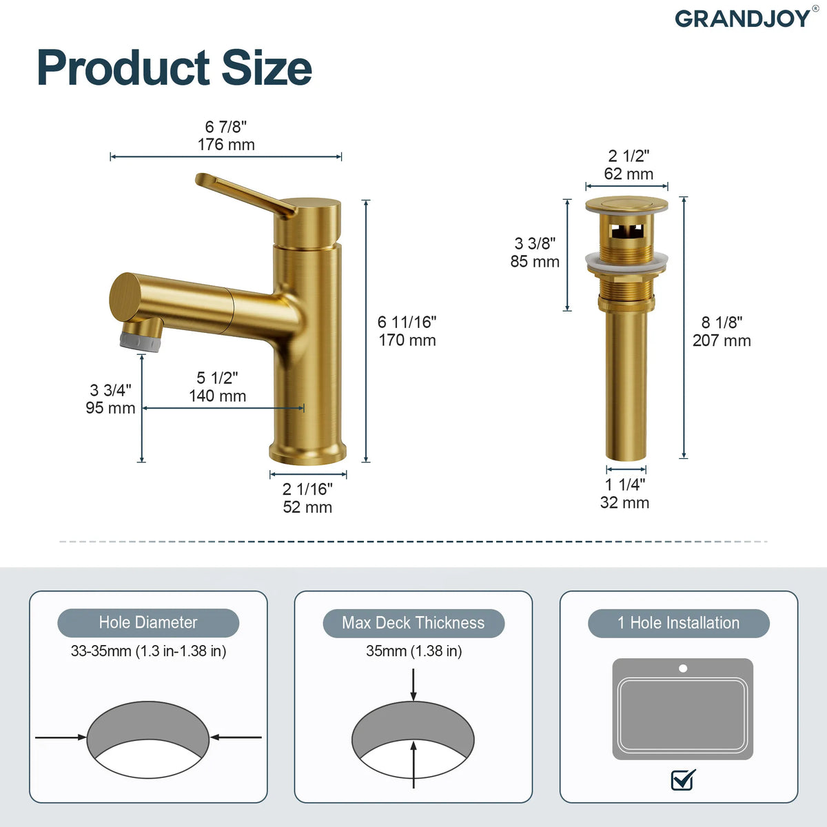 Single-Handle Pull-Out Bathroom Sink Faucet With Dual Spray Modes And Pop-Up Drain