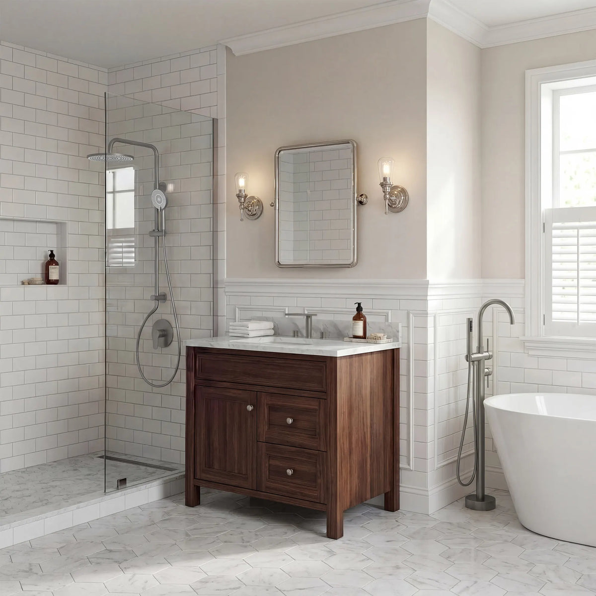 Two-Handle Mid Arc Widespread Bathroom Sink Faucet With Pop-Up Drain